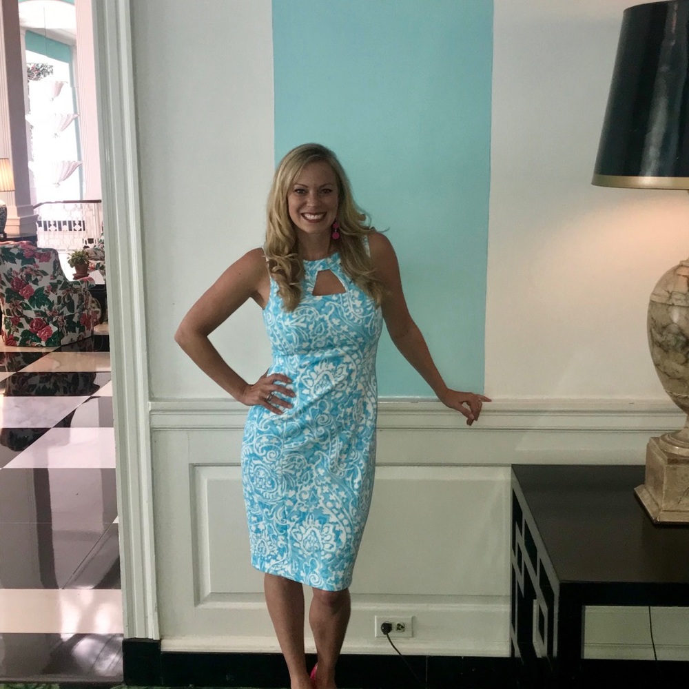 Stunning aqua blue and white dress